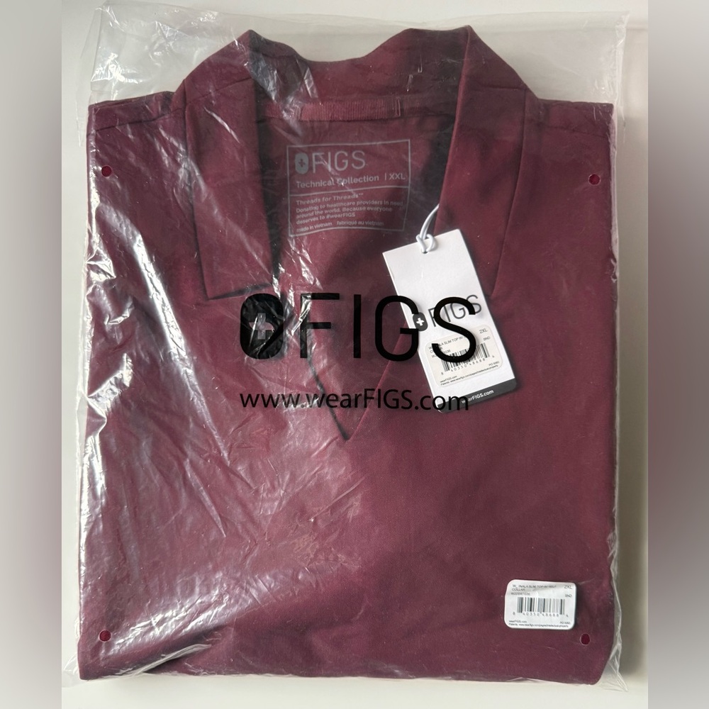 Figs Women's Inala Slim Scrub Top W/Self Collar Burgundy Size 2XL New